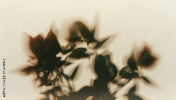 Obraz Abstract, sepia-toned image of blurred, dark shapes resembling leaves, creating a sense of quiet mystery.