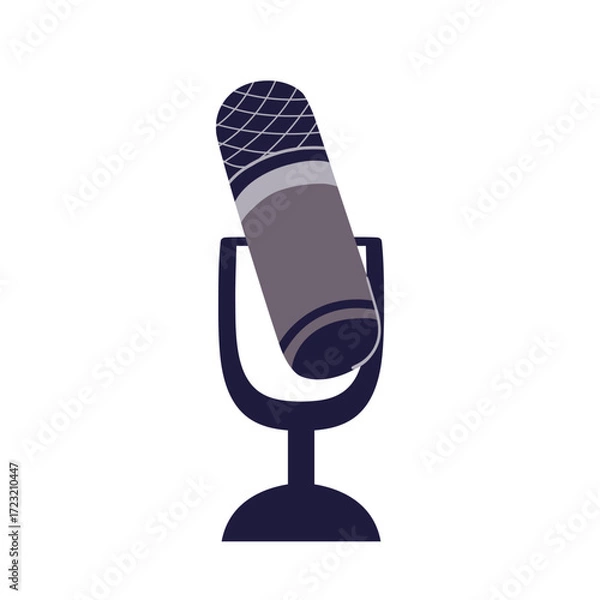 Fototapeta Professional studio microphone, isolated on white background. Vector illustration, simple flat minimalistic design. Hand-drawn studio microphone