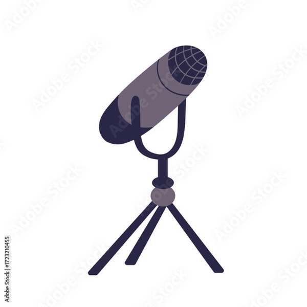 Fototapeta Modern studio microphone on a tripod stand, vector illustration. Flat simple minimalist design. Music, podcasts and media production themes. Hand drawn studio microphone 
