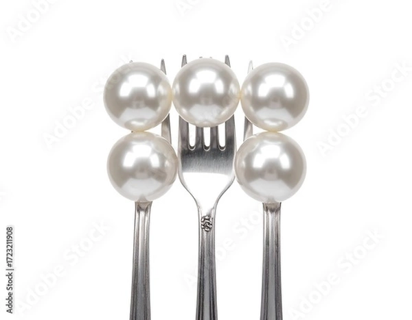 Fototapeta Pearls balanced on a fork