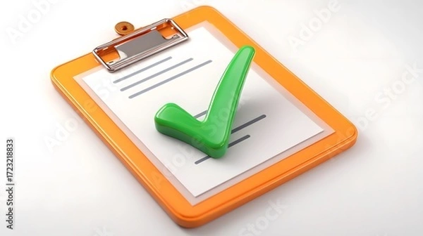 Fototapeta Orange clipboard with green check mark on document