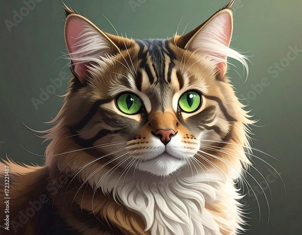 Obraz Close-up portrait of a cat with vibrant colors and soft fur