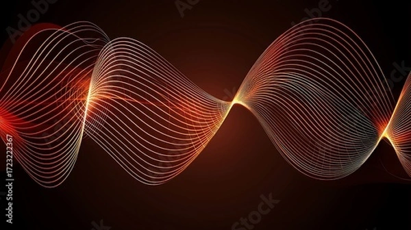 Fototapeta Golden abstract particles forming shimmering wave captured with full frame camera, 70mm lens, detailed glow across frame