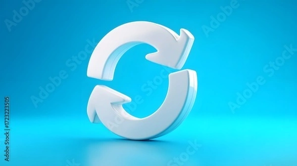 Fototapeta White circular arrows icon symbol on a blue background