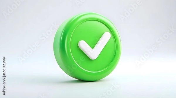 Fototapeta Bright green check mark button on white background