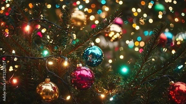 Fototapeta Soft blurred colorful Christmas background shot on DSLR, 85mm lens, circular lights glowing with smooth bokeh effect