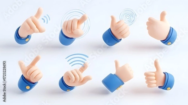 Fototapeta Collection of cartoon hands making gestures like thumbs up and pointing