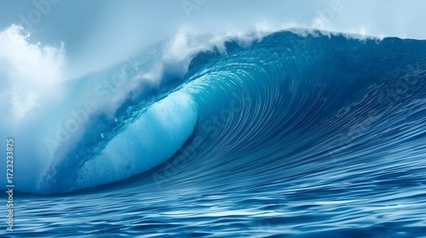 Fototapeta Powerful blue ocean wave crashing and curling with spray