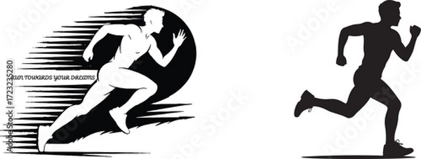 Fototapeta Two runners in motion one in silhouette and one with stylized speed lines