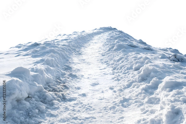 Fototapeta  snow-covered path leads forward, a metaphor for journey, challenges, and exploration isolated on white background