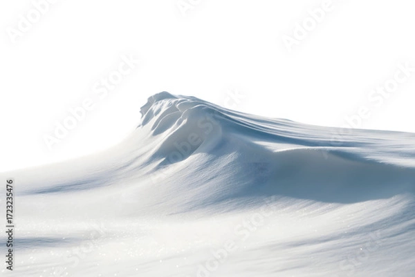 Fototapeta Snow-covered peak and undulating snow field under the daylight isolated on white background