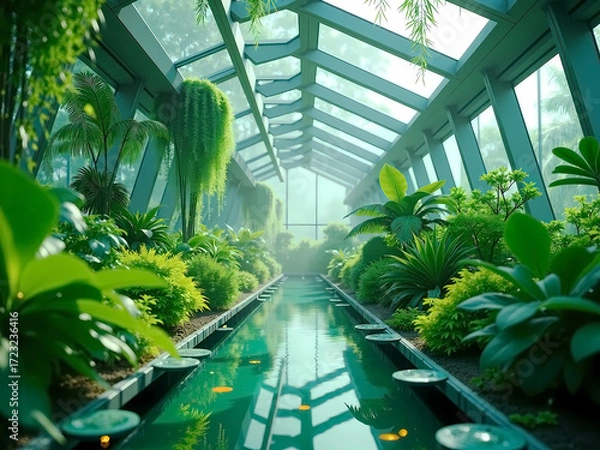 Obraz Eco-Technological Terrarium: Biophilic Design with Bioluminescent Details