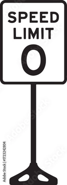 Fototapeta Black silhouette of a speed limit zero sign on a pole against a white background