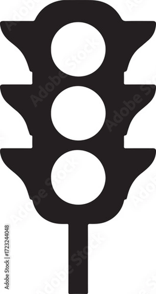 Fototapeta Black traffic light signal with three illuminated circles in silhouette