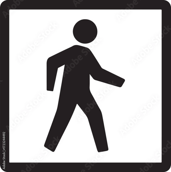 Fototapeta Simple black silhouette of a walking person inside a square frame pedestrian crossing sign