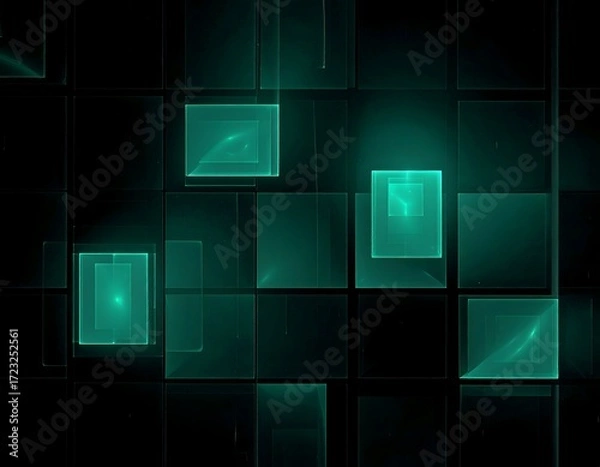 Obraz Dark backdrop with glowing teal squares