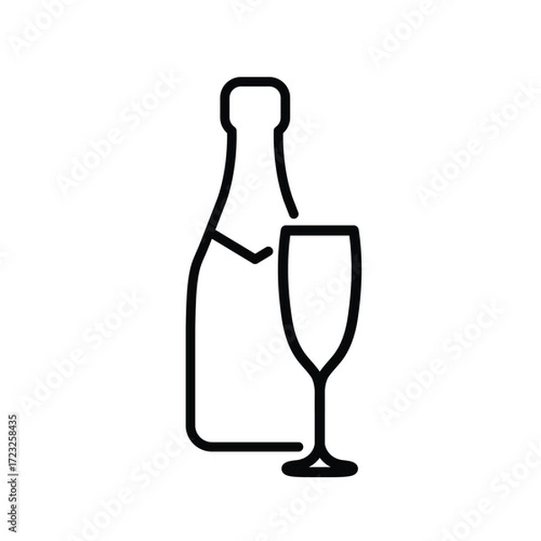 Obraz champagne bottle   and a glass icon vector 