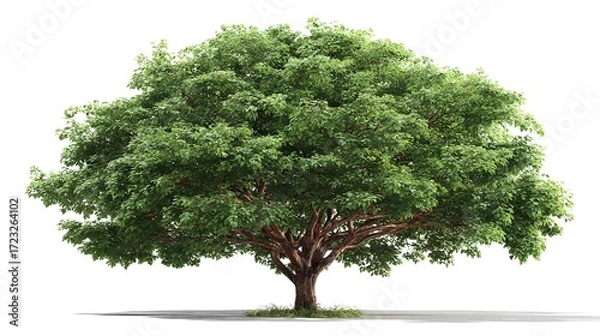 Fototapeta A lush green deciduous tree with a full canopy on a white background