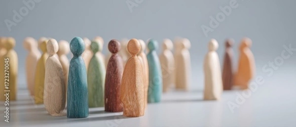 Obraz The wooden figures in pastel colors representing diverse community, teamwork and unity concepts