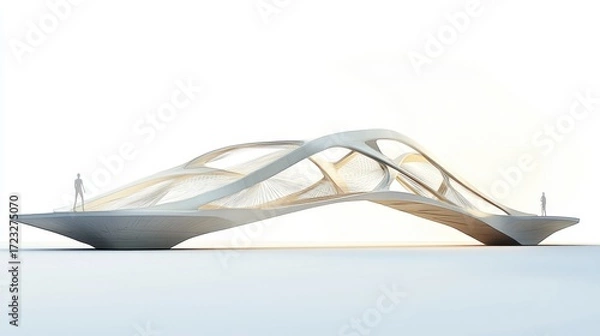 Fototapeta Bridge – Concept side view of pedestrian bridge with kinetic energy harvesting technology. White background.