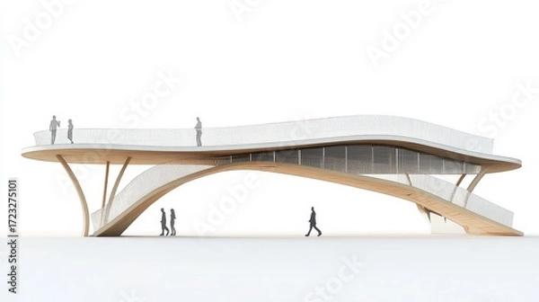 Fototapeta Bridge – Concept side view of pedestrian bridge with kinetic energy harvesting technology. White background.
