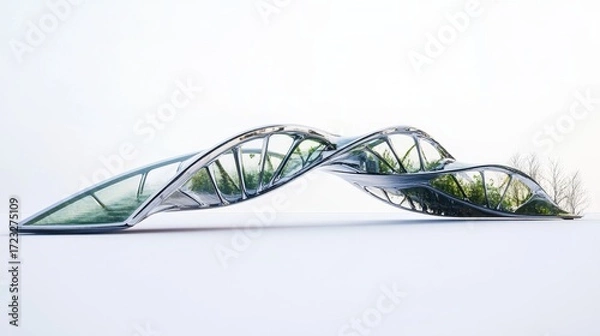 Fototapeta Bridge – Concept side view of pedestrian bridge with kinetic energy harvesting technology. White background.