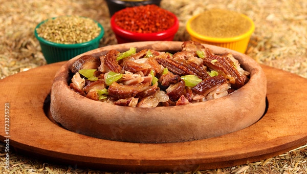 Obraz delicious kokorech served with vegetables and spices,big close up