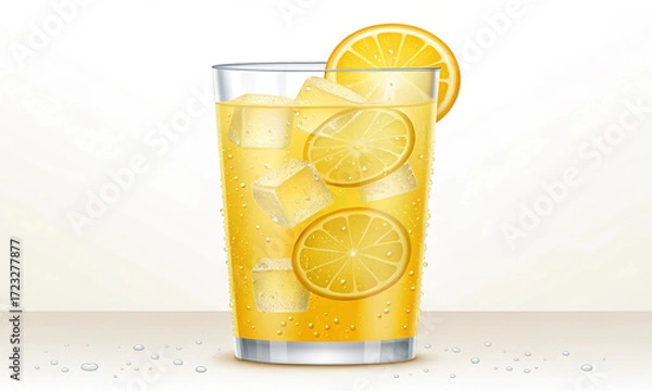 Fototapeta Cold lemonade with ice cubes