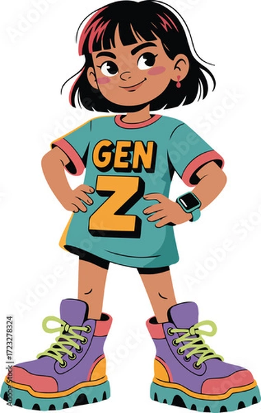 Obraz Trendy Gen Z Girl with Stylish Outfit Casual Pose Cartoon Vector