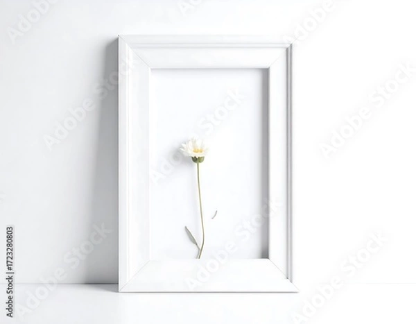 Fototapeta Simple white frame with a single daisy