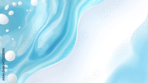 Fototapeta Abstract blue and white background with floating bubbles, a serene dreamlike aquatic design.