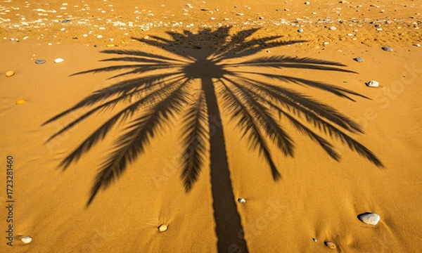 Fototapeta palm tree shadow on sand