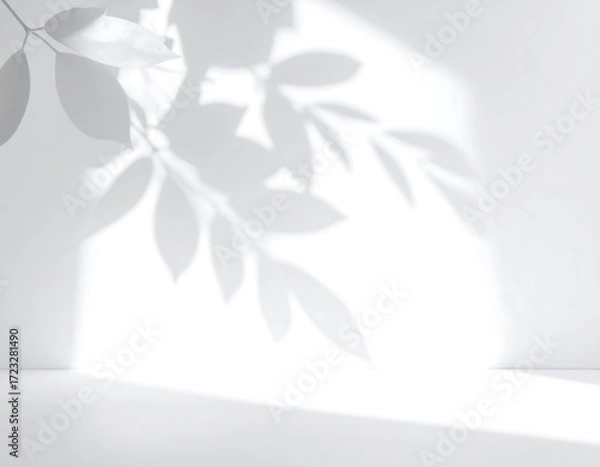 Fototapeta Simple white room with leaf shadows