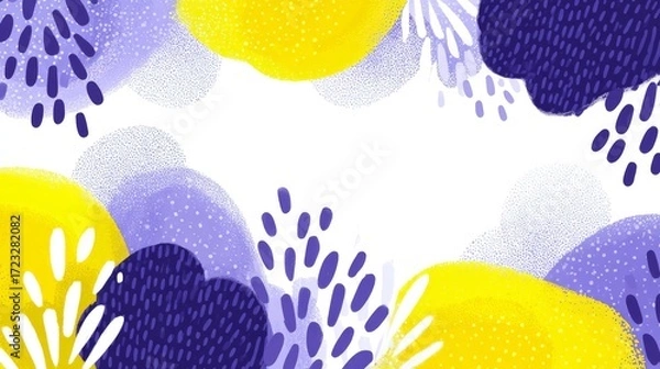 Fototapeta Vivid yellow and purple abstract pattern on white background, a modern dynamic design for various creative applications.