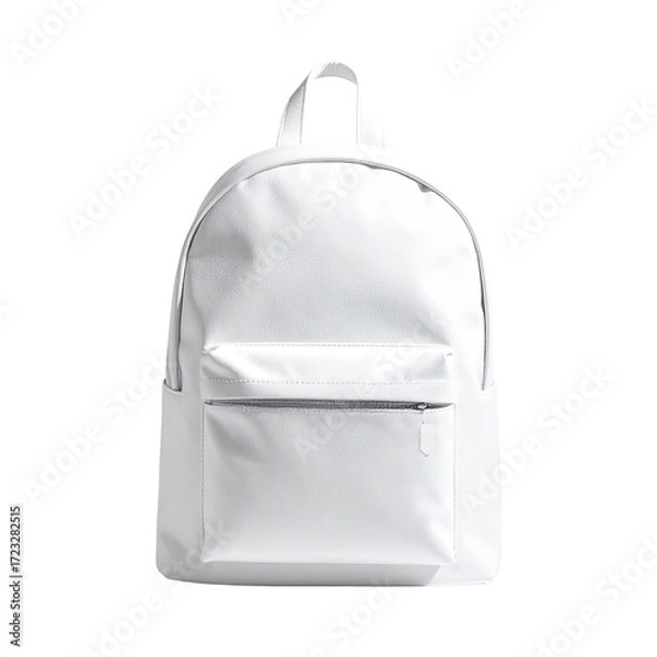 Fototapeta A plain white backpack with two straps and a small zippered pocket