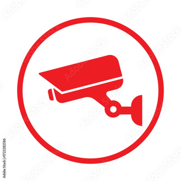 Fototapeta Security camera red icon, video surveillance, cctv sign. Surveillance camera,monitoring, safety home protection system. Fixed CCTV, Security Camera Icon Vector Template Illustration Design.