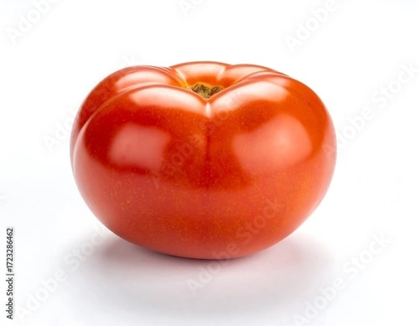 Fototapeta Single, ripe tomato against white background