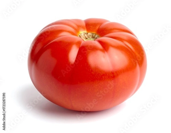 Fototapeta Single, ripe tomato on white background