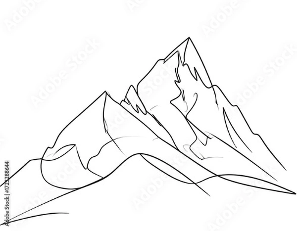 Fototapeta Single-line drawing of a mountain range