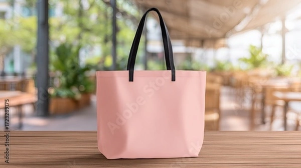 Fototapeta Minimalist Soft Pink Canvas Tote Bag Mockup Isolated on Blurred Background