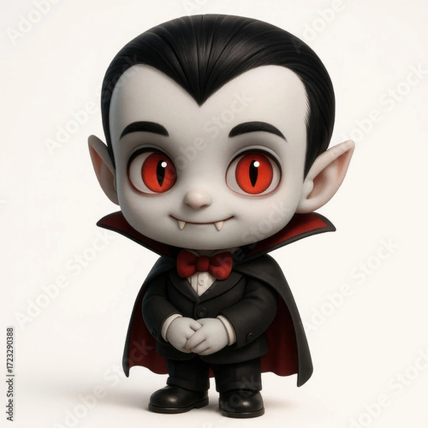 Fototapeta A cute vampire boy character. Adorable 3D cartoon illustration of Dracula for Halloween, isolated on a white background.