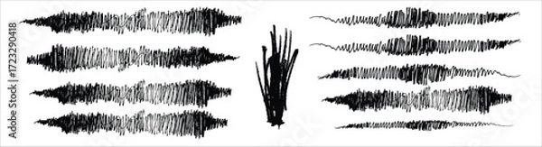 Fototapeta Hand Drawn Grunge Vector Set of Black Scribble Brush Strokes and Textured Dividers for Graphic Design
