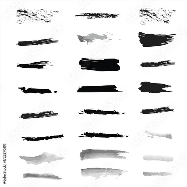 Fototapeta Black Grunge Brush Stroke and Underline Vector Set with Textured Paint and Ink Smears for Graphic Design
