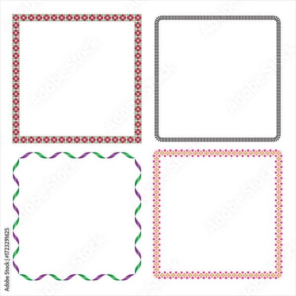 Fototapeta Colorful Square Vector Frame Collection with Decorative Geometric Pattern and Modern Simple Borders
