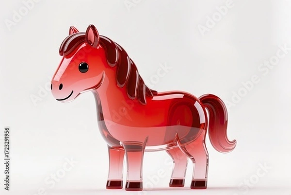 Fototapeta a Gradient kawaii cute red horse with 3D glass effect, modern digital art, white base