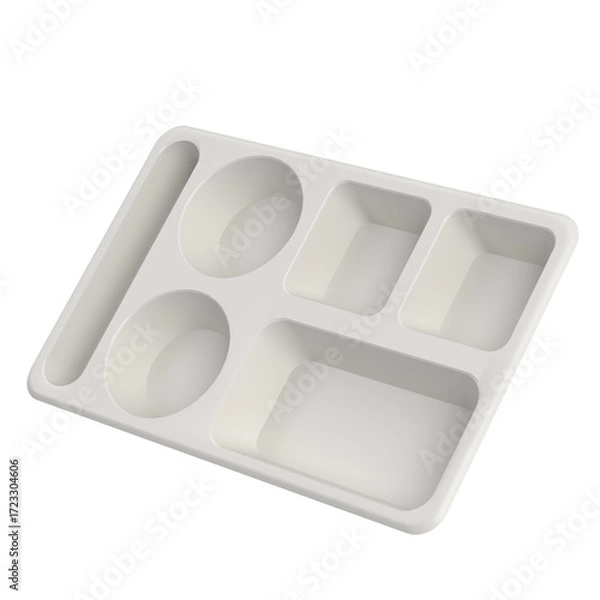 Obraz 3D rendering illustration of an empty compartment meal tray, plastic version