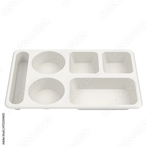 Obraz 3D rendering illustration of an empty compartment meal tray, plastic version