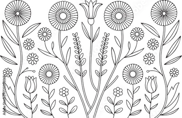 Fototapeta Wildflower Mandala Logo Design – Minimal Botanical Circle Vector
