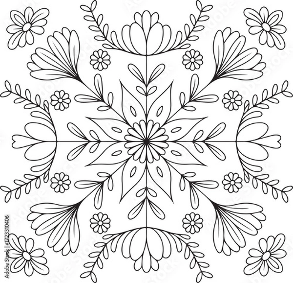 Fototapeta Minimal Wildflower Mandala Line Art for Coloring and Decoration