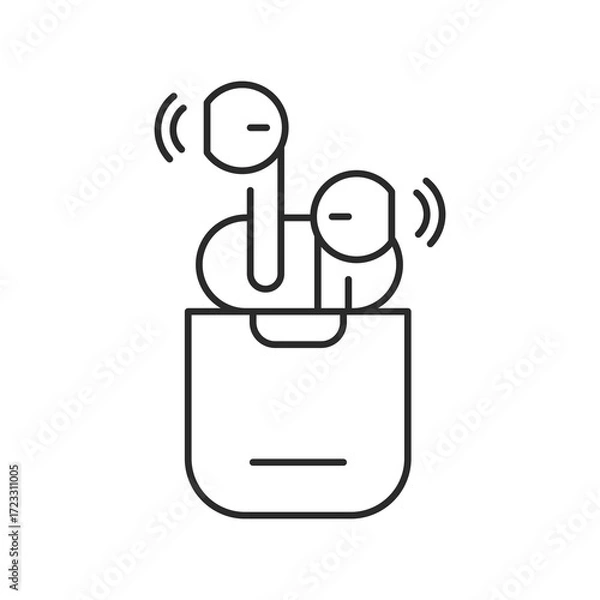 Fototapeta Modern vector icon of wireless headphones and earbuds, symbolizing audio, music, and sound technology. Minimalistic outline design, perfect for digital, electronic, and communication projects.